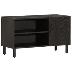 Meuble TV noir 80x31x46 cm bois massif de manguier