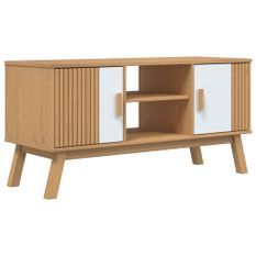 Meuble TV OLDEN blanc et marron 114x43x57 cm bois de pin massif