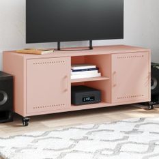 Meuble TV rose 100,5x39x43,5 cm acier laminé à froid