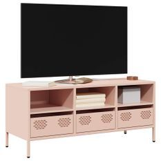 Meuble TV rose 101,5x39x43,5 cm acier laminé à froid