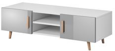 Meuble TV style scandinave 2 portes blanc mat et gris laqué Kunamy 140 cm