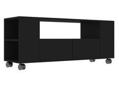 Meuble TV sur roulettes 2 tiroirs bois noir Tacar 120 cm