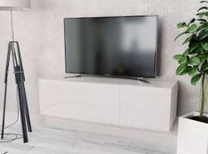 Meuble TV suspendu 2 compartiments laqué blanc Chickie L 120 x H 34 x P 40 cm