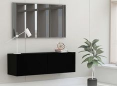 Meuble TV suspendu 2 portes bois noir Oned 100 cm