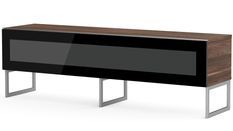 Meuble TV verre infrarouge noir et bois foncé pieds métal Torino 160 cm