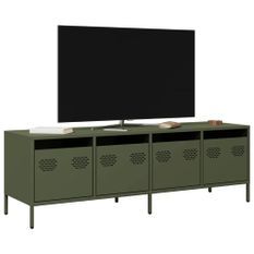 Meuble TV vert olive 135x39x43,5 cm acier laminé à froid