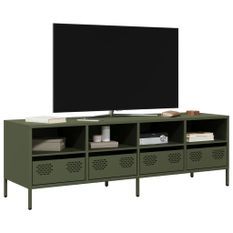 Meuble TV vert olive 135x39x43,5 cm acier laminé à froid