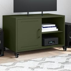 Meuble TV vert olive 68x39x43,5 cm acier laminé à froid