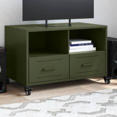 Meuble TV vert olive 68x39x43,5 cm acier laminé à froid