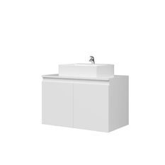 Meuble vasque de Salle de bain 2 portes - Blanc Laqué - L 80 x P 46 x H 50 cm - CINA