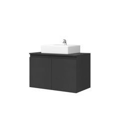 Meuble Vasque de Salle de bain 2 portes - Gris Mat Laqué - L 80 x P 46 x H 50 cm - CINA