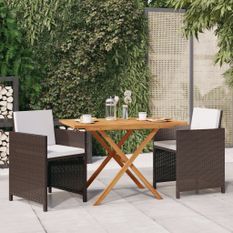 Meubles à dîner de jardin et coussins 3 pcs Marron