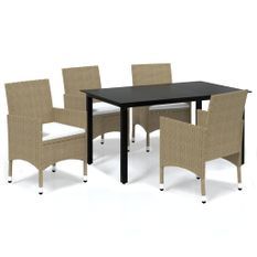 Meubles à dîner de jardin et coussins 5 pcs Poly rotin Beige 2