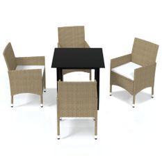 Meubles à dîner de jardin et coussins 5 pcs Poly rotin Beige