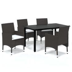 Meubles à dîner de jardin et coussins 5 pcs Poly rotin Marron 3