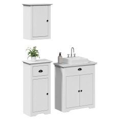 Meubles de salle de bain 3 pcs BODO blanc bois de pin massif