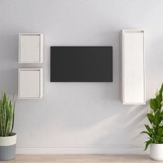 Meubles TV 3 pcs Blanc Bois massif de pin