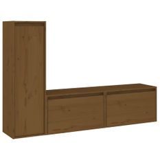 Meubles TV 3 pcs Marron miel Bois massif de pin 2