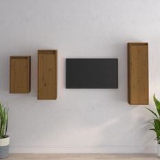 Meubles TV 3 pcs Marron miel Bois massif de pin 3