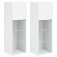 Meubles TV avec lumières LED 2 pcs blanc 30,5x30x90 cm