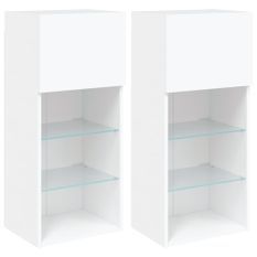 Meubles TV avec lumières LED 2 pcs blanc 40,5x30x90 cm