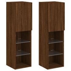 Meubles TV avec lumières LED 2 pcs chêne marron 30,5x30x102 cm