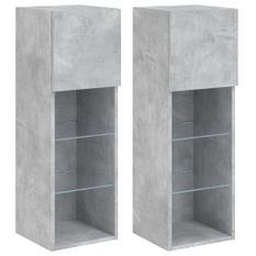 Meubles TV avec lumières LED 2 pcs gris béton 30,5x30x90 cm