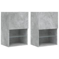 Meubles TV avec lumières LED 2 pcs gris béton 40,5x30x60 cm