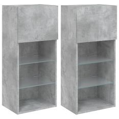 Meubles TV avec lumières LED 2 pcs gris béton 40,5x30x90 cm