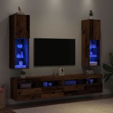 Meubles TV avec lumières LED 2 pcs vieux bois 30,5x30x102 cm