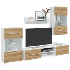 Meubles TV et lumière LED 5 pcs chêne artisanal bois ingénierie