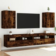 Meubles TV muraux 2 pcs chêne fumé 40,5x30x60cm bois ingénierie
