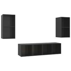 Meubles TV muraux 4 pcs Noir brillant 2