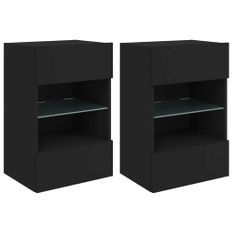 Meubles TV muraux avec lumières LED 2 pcs noir 40x30x60,5 cm