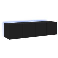 Meubles TV muraux avec lumières LED 2 pcs noir 60x35x31 cm