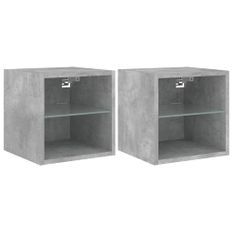 Meubles TV muraux et lumières LED 2pcs gris béton 30x28,5x30 cm