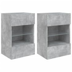 Meubles TV muraux et lumières LED 2pcs gris béton 40x30x60,5 cm