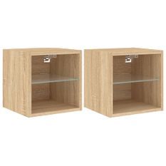 Meubles TV muraux lumières LED 2 pcs chêne sonoma 30x28,5x30 cm