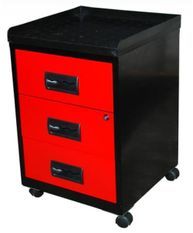 Mini servante sur roulettes 3 tiroirs métal noir et rouge Folia H 57