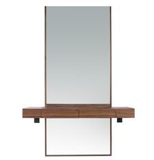 Miroir d’entrée rectangulaire avec rangement – Cadre bois plaqué noyer naturel – L 120 x H 180 x P 35 cm