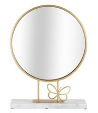 Miroir de table rond doré avec base en marbre blanc Lalia