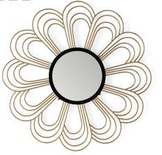 Miroir mural design en métal doré et noir SUNA - Ø 81 cm