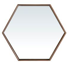 Miroir mural hexagonal – Cadre bois plaqué noyer naturel – 46 x 40 cm
