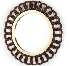 Miroir mural rond bois marron et métal doré KEZAR – Ø 91 cm