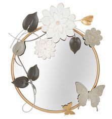 Miroir mural rond doré avec fleurs, feuilles et papillons Tonis