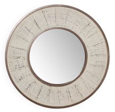 Miroir mural rond en bois blanc antique TANUZ – Ø 80 cm