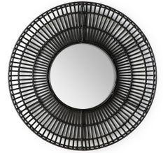 Miroir mural rond en osier noir GALY – Ø 70 cm