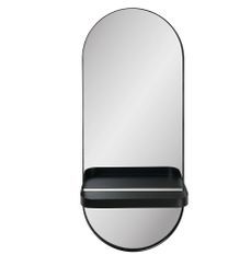 Miroir ovale avec étagère en bois noir OLBIA – L 25 x H 60 cm