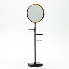 Miroir/Porte-manteau métal noir et doré socle pierre Fita L 60 cm