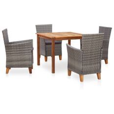 Mobilier à dîner 5 pcs Résine tressée et bois d'acacia Gris